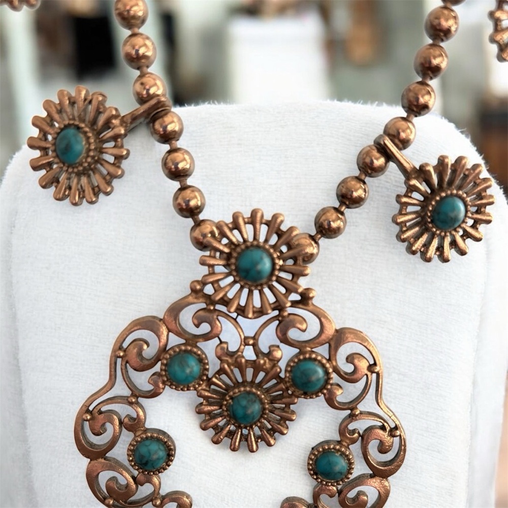 Squash Blossom Necklace with Faux Turquoise Sones and a Ninja Pendant